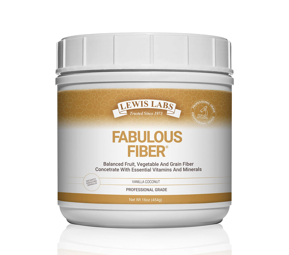 Lewis Labs Fabulous Fiber powder tub front with quick-dissolve formula for daily digestive comfort
