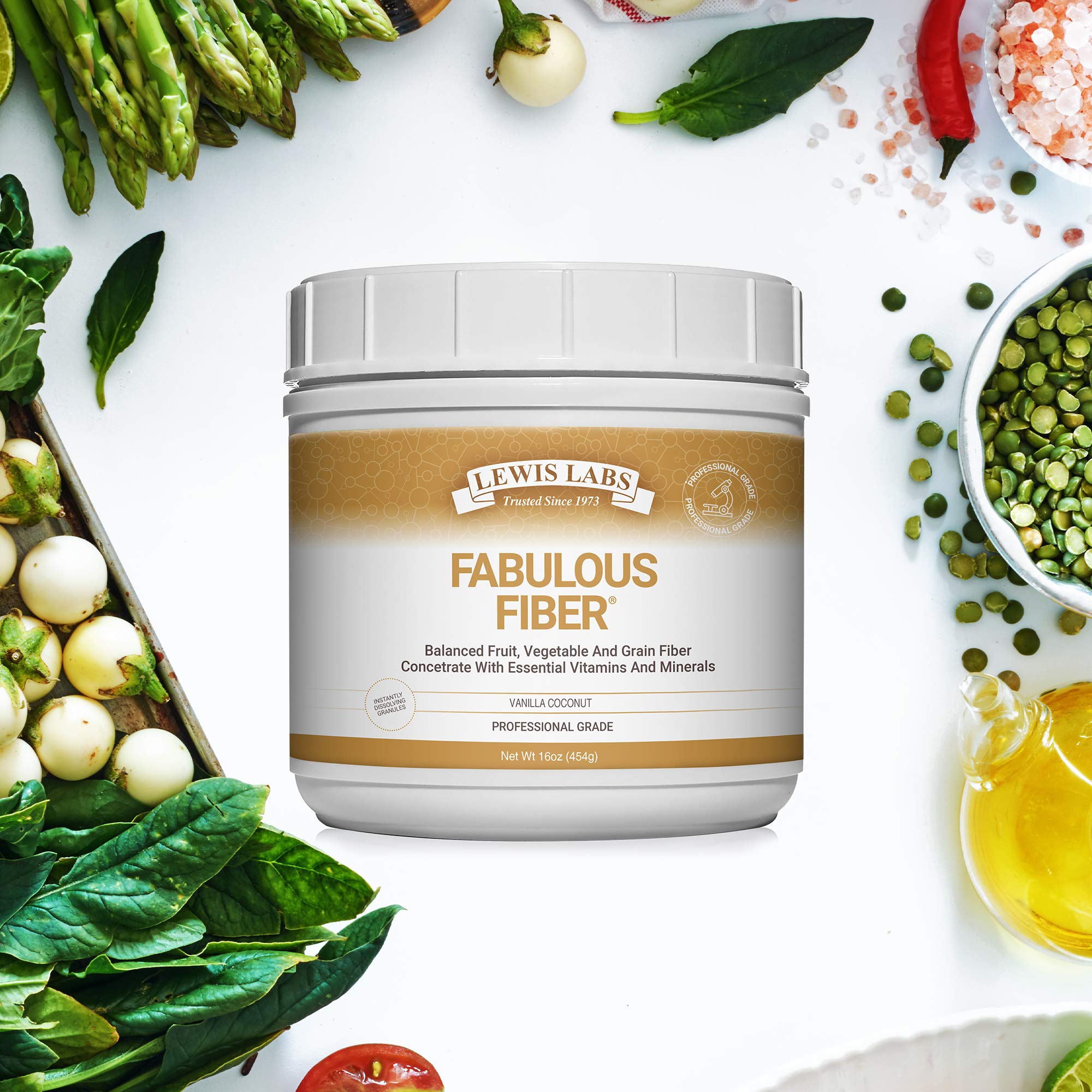 Lewis Labs Fabulous Fiber stirred into yogurt for easy fiber enrichment