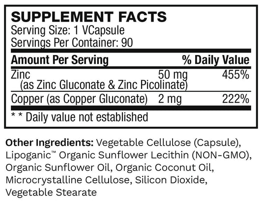 Lewis Labs Zinc Picolinate capsules shown as easy-to-swallow veggie form