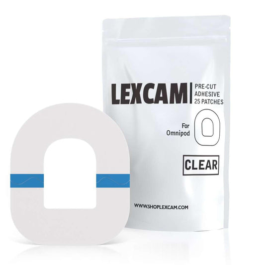 Lexcam Omnipod5 patch in waterproof clear design for active wear.