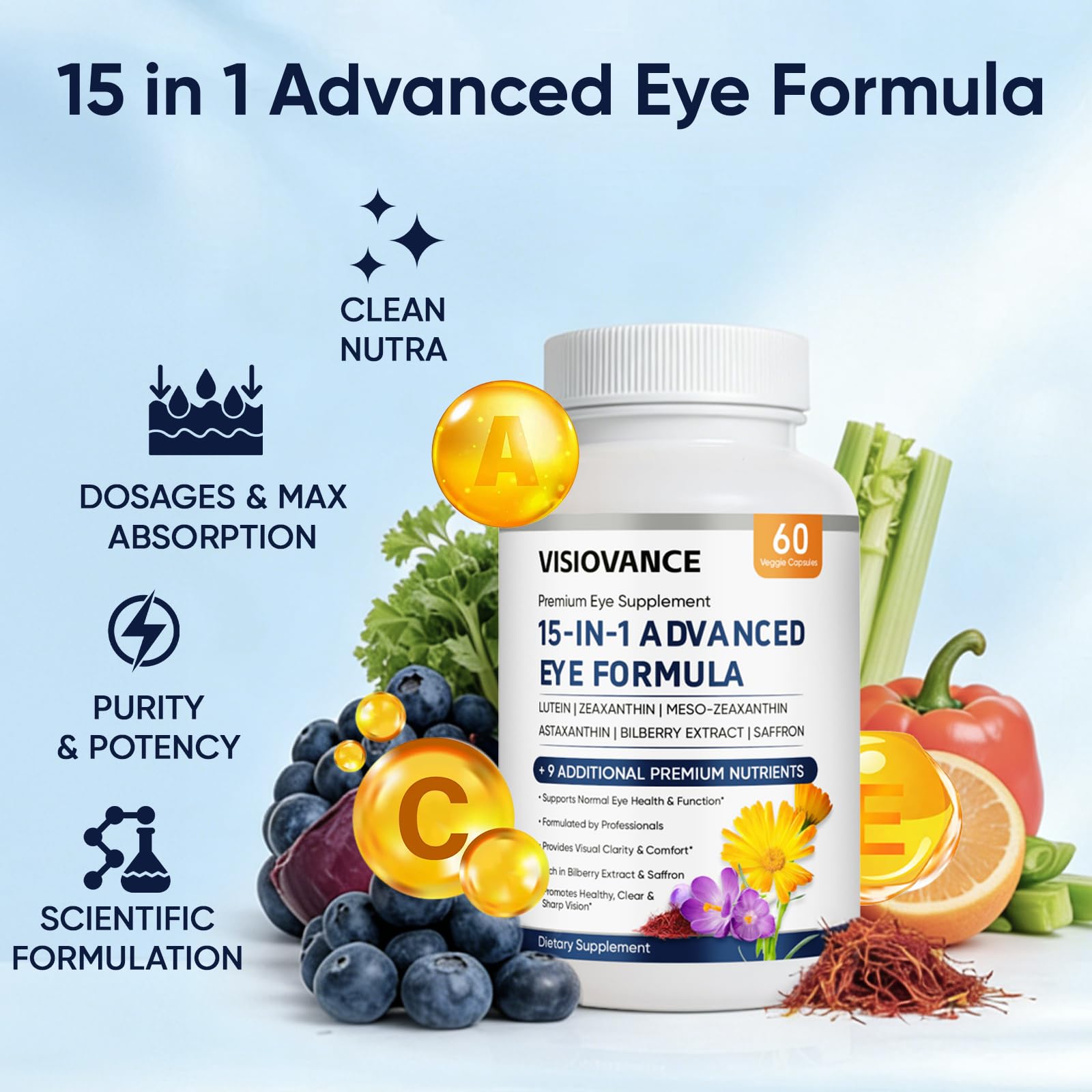 Lutein, zeaxanthin, and carotenoids blend in Lexenic VisioVance supports visual comfort.