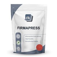 LFA Firmapress pill binder powder in red bottle for direct compression tablets.