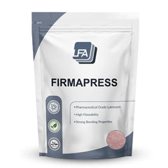 LFA Firmapress pink binder powder in a 1 kg bottle ready for tablet formation