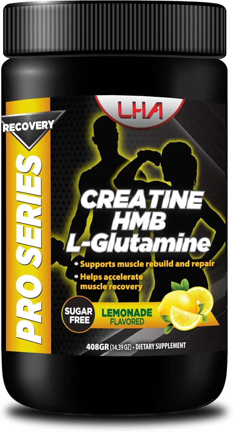 LHA Pro Series Recovery Creatine Lemon Powder scoop beside the jar for convenience.
