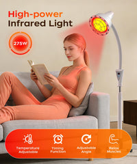 LHCYLDQ therapy lamp stand side view shows stable support for hands-free use.