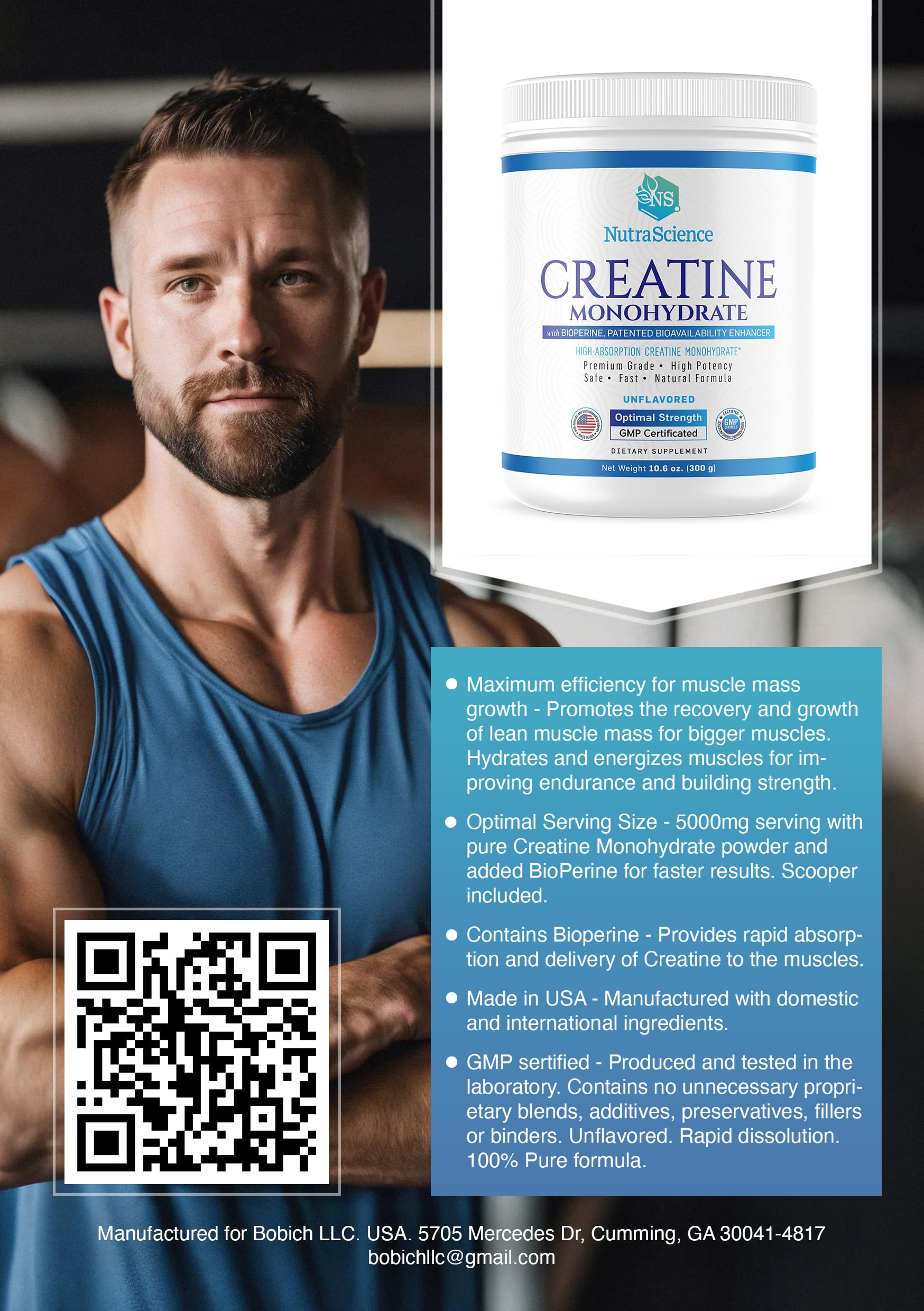 Bioperine-enhanced Creatine Monohydrate for faster absorption