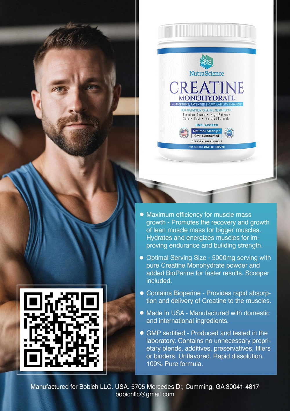 Bioperine-enhanced Creatine Monohydrate for faster absorption