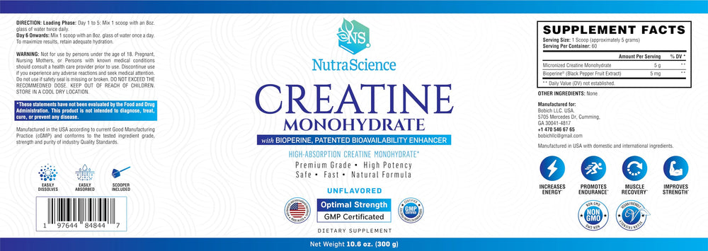 Made in USA production for NutraScience Creatine Monohydrate