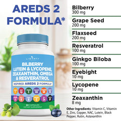 Liberty Lifestyle AREDS2 blend capsules showcase comprehensive eye antioxidant support formula.