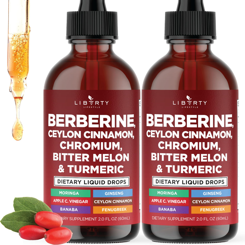 Liberty Lifestyle berberine cinnamon drops close-up bottle for daily wellness routine