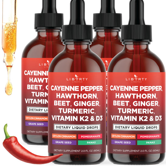 Liberty Lifestyle Cayenne Drops bottle showing spicy flavor and energy boost potential