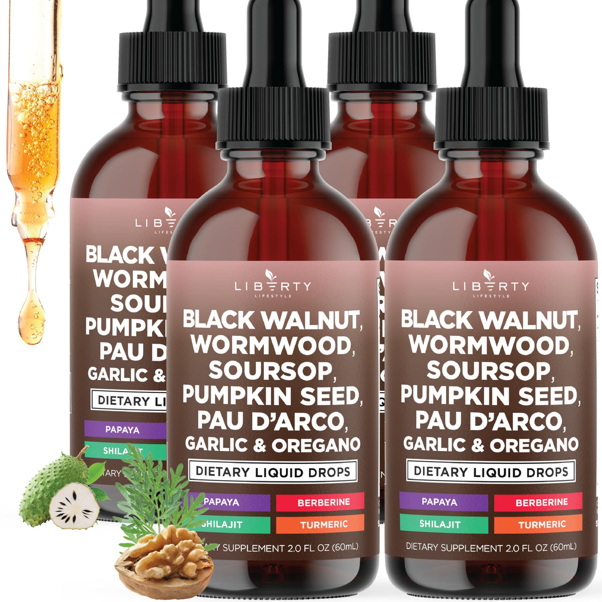 Liberty Lifestyle Defend wormwood bottle pour enables precise daily dosing.