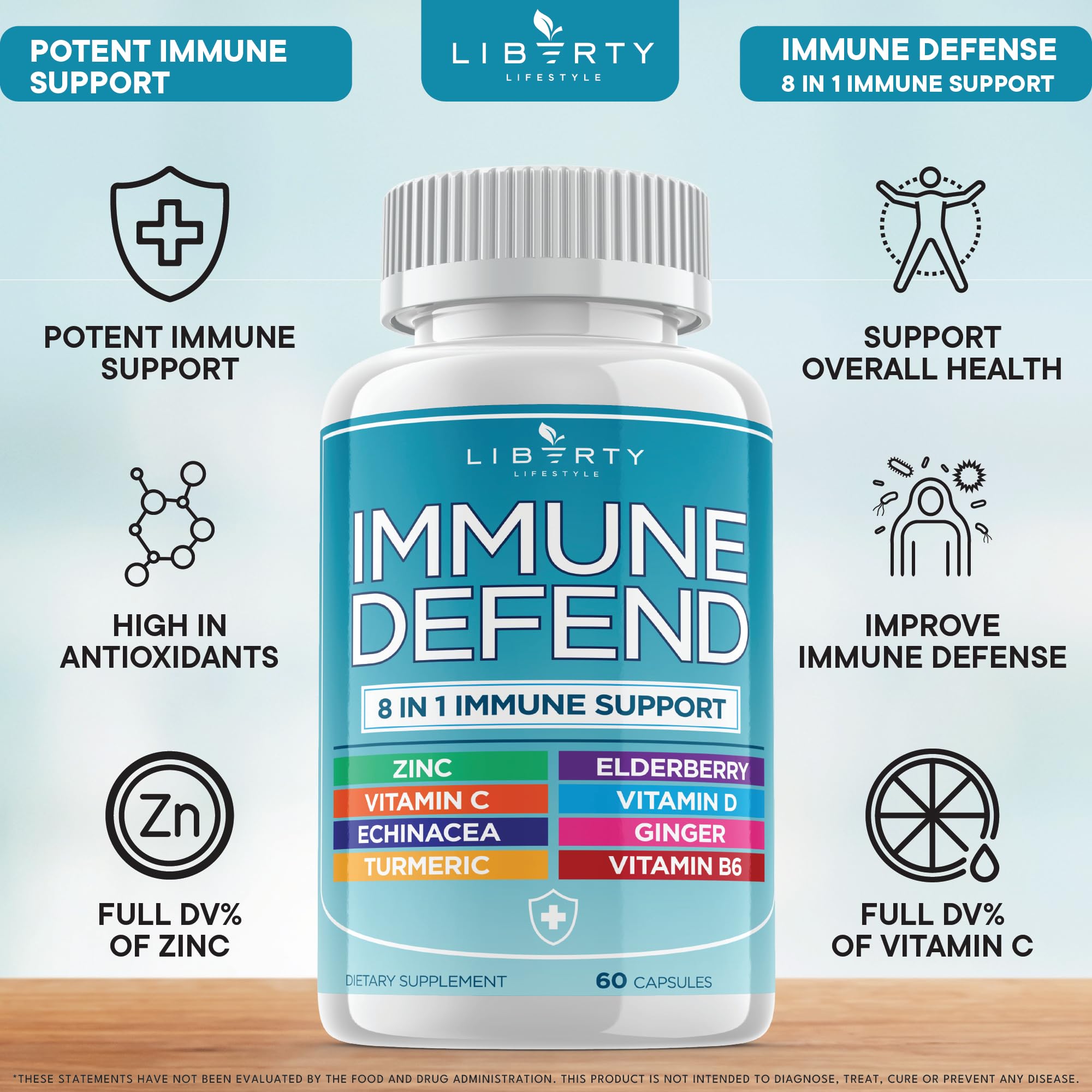 Close-up of Liberty Lifestyle echinacea blend with vitamin C and zinc for immune support.