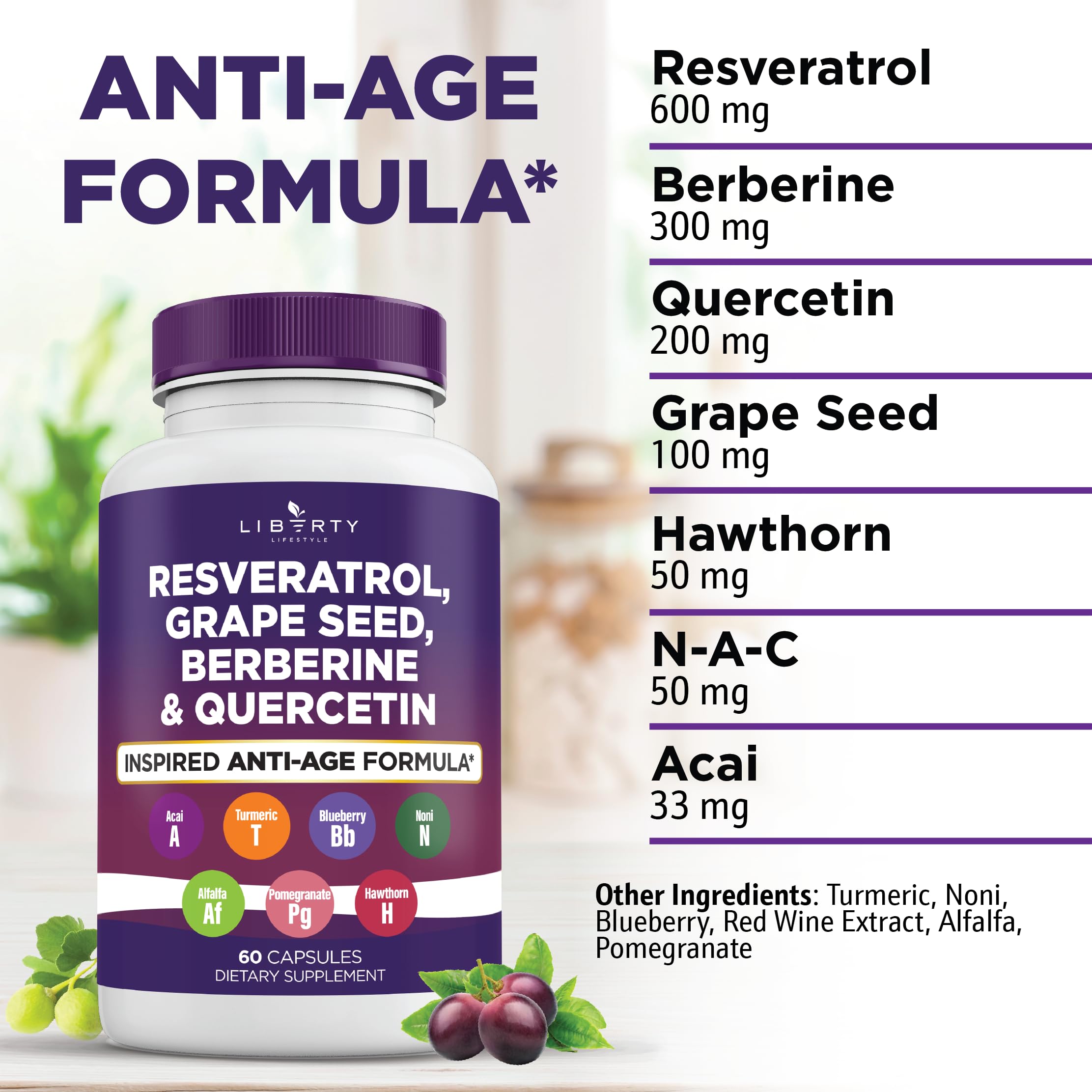 Liberty Lifestyle grape seed quercetin capsules pack for daily antioxidant support
