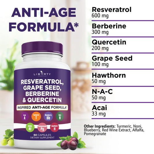 Liberty Lifestyle grape seed quercetin capsules pack for daily antioxidant support