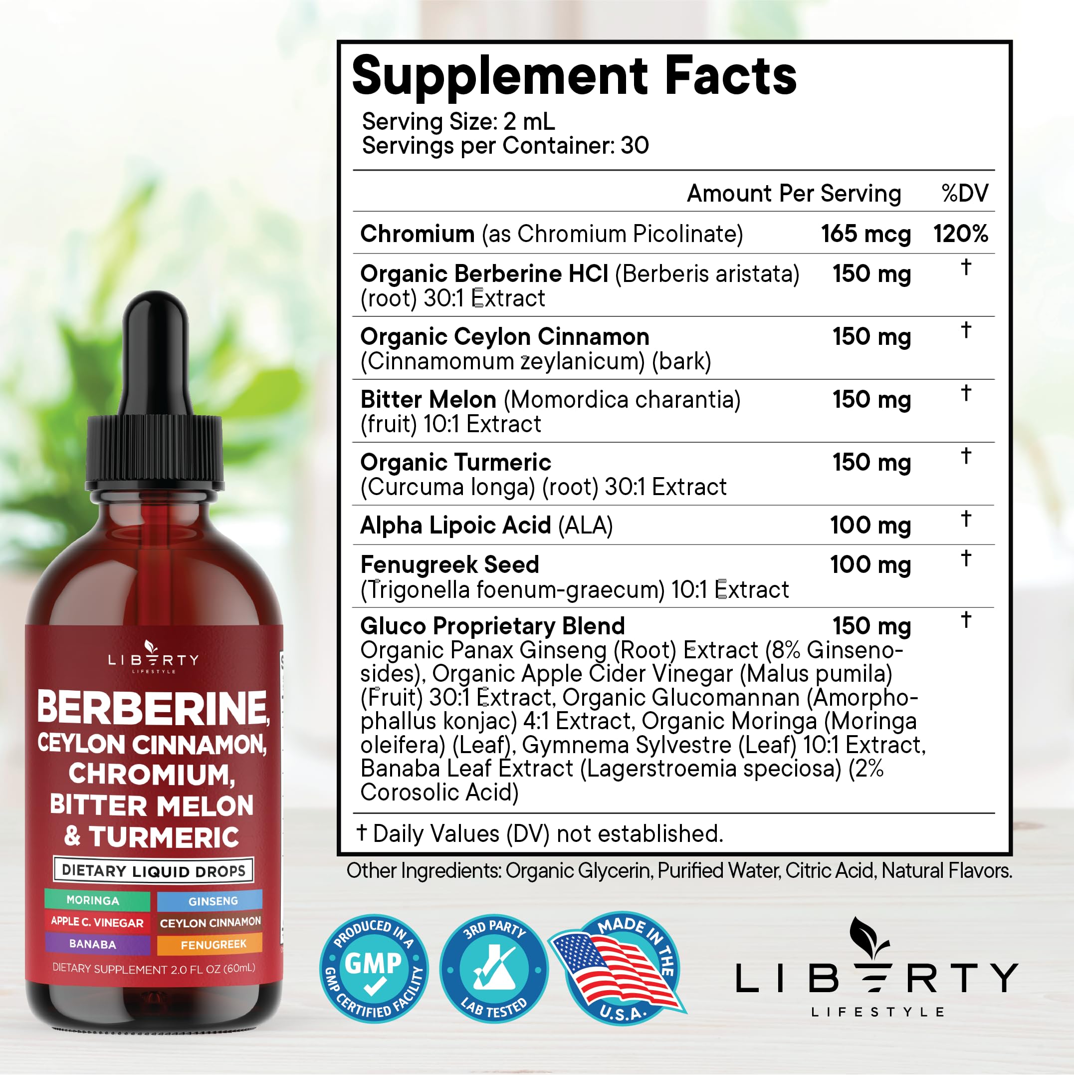 Liberty Lifestyle liquid drops pouring for easy daily dosing