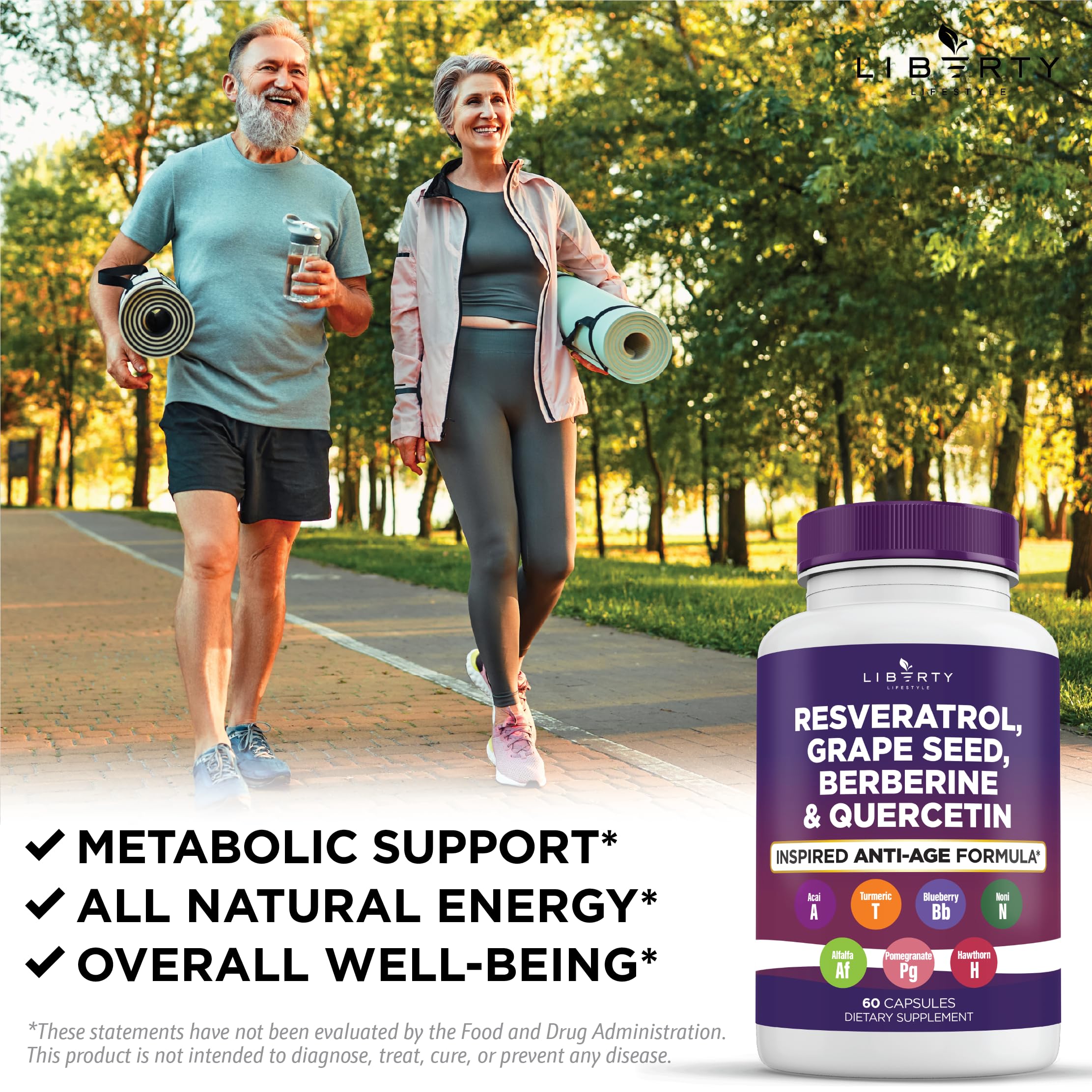 Liberty Lifestyle polyphenol supplement bottle shot for versatile wellness