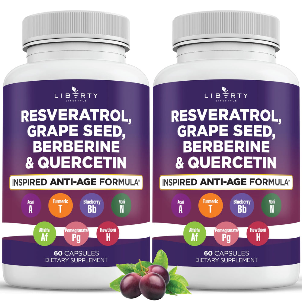 Liberty Lifestyle resveratrol berberine bottle front showing powerful polyphenol blend