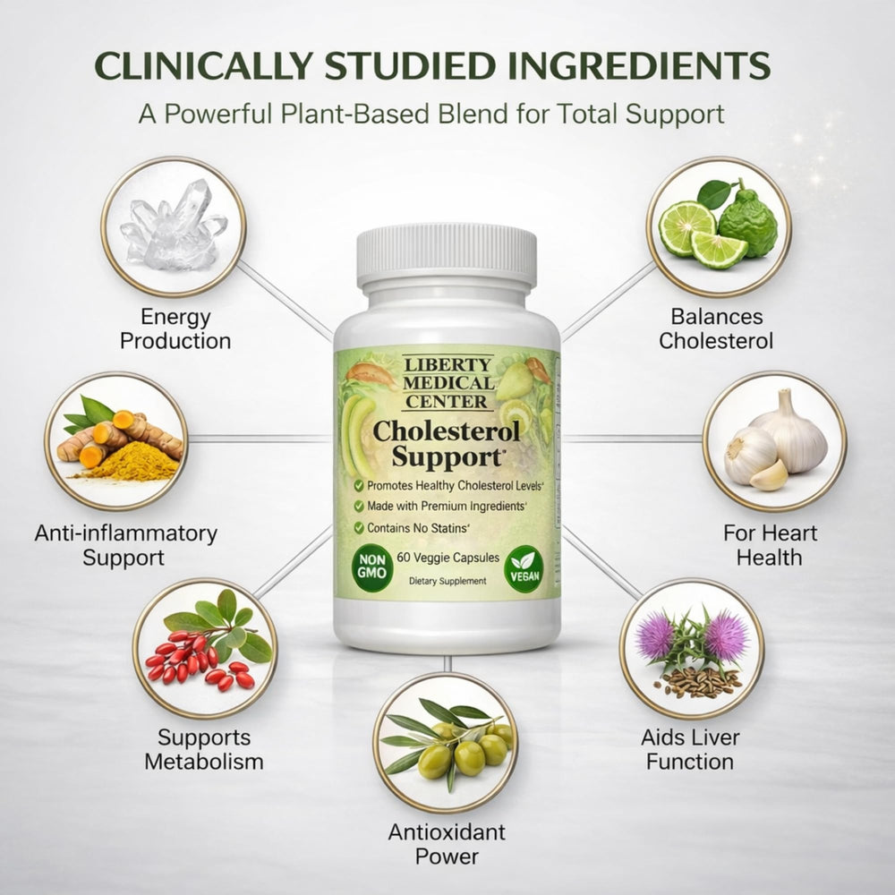 Liberty Medical Center bergamot berberine ingredients close-up illustrating cholesterol balance support