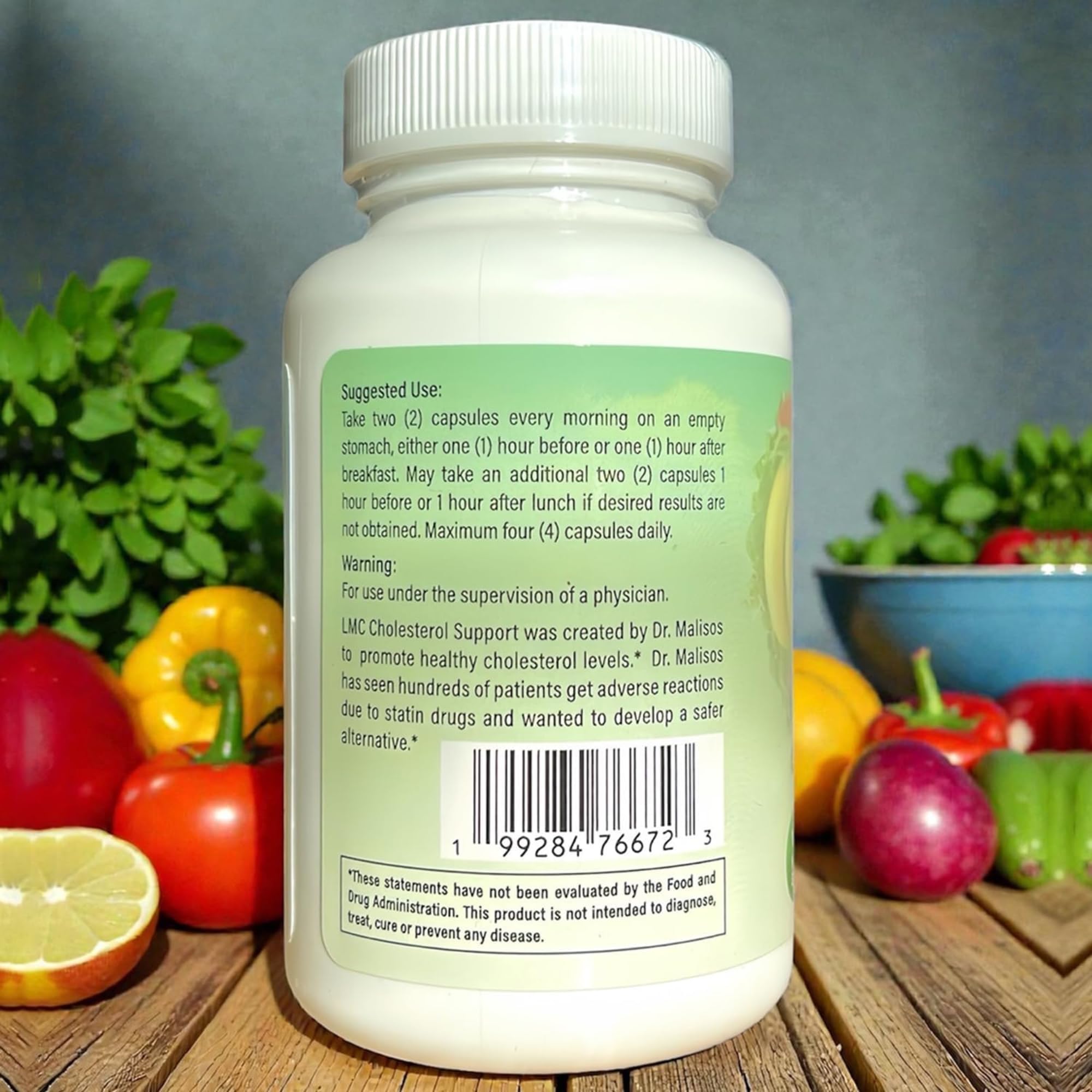 Liberty Medical Center usage directions bottle with capsules illustrating daily intake