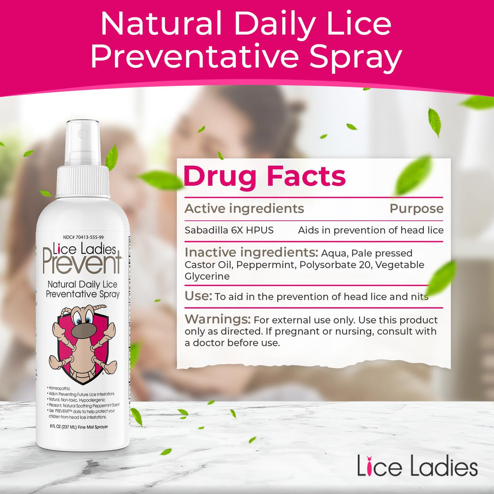 Lice Ladies natural ingredients label demonstrates non-toxic, hypoallergenic formulation