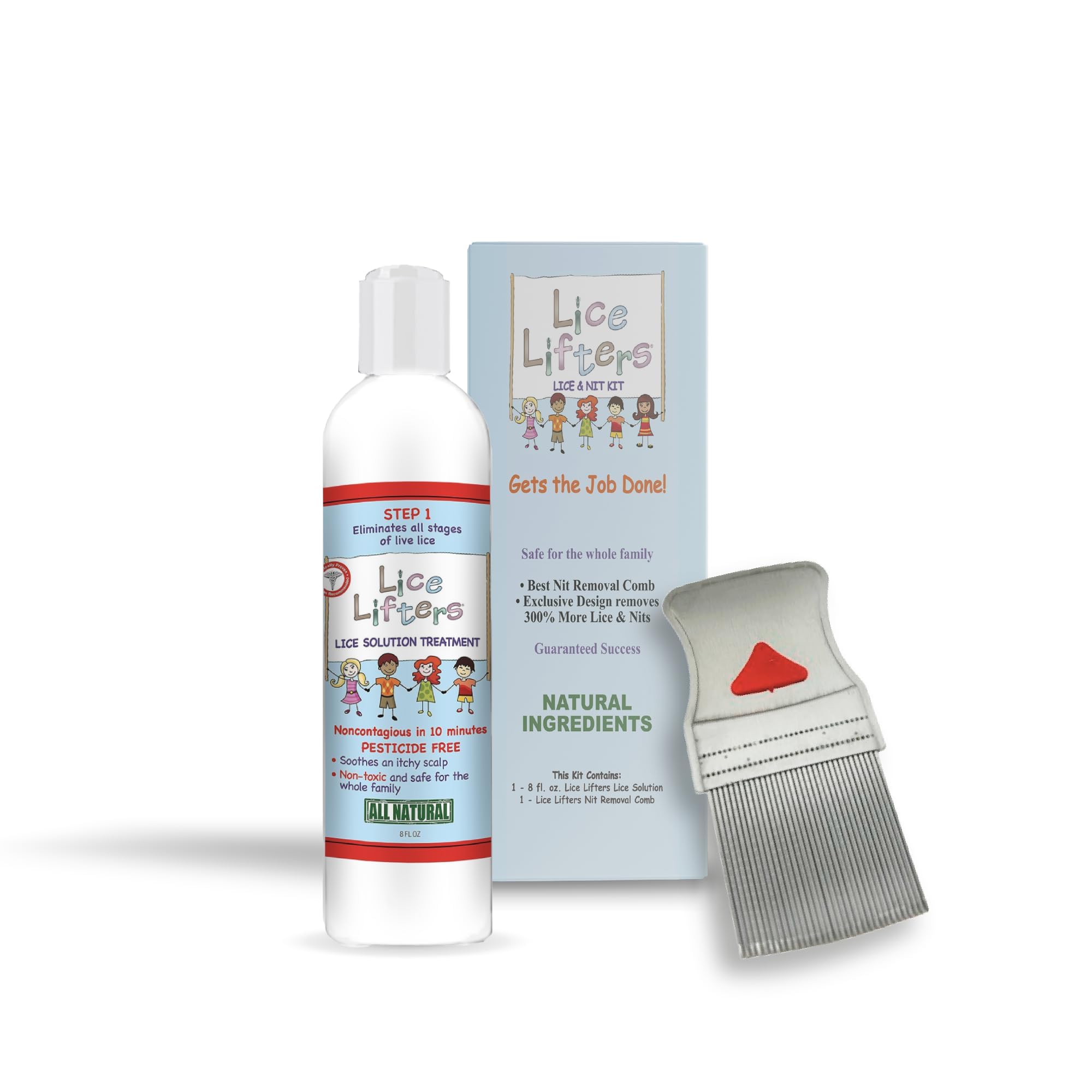 Lice Lifters 8oz solution bottle for at-home treatment.