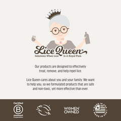 Lice Queen bottle in shower emphasizes gentle cleansing for kids and adults.