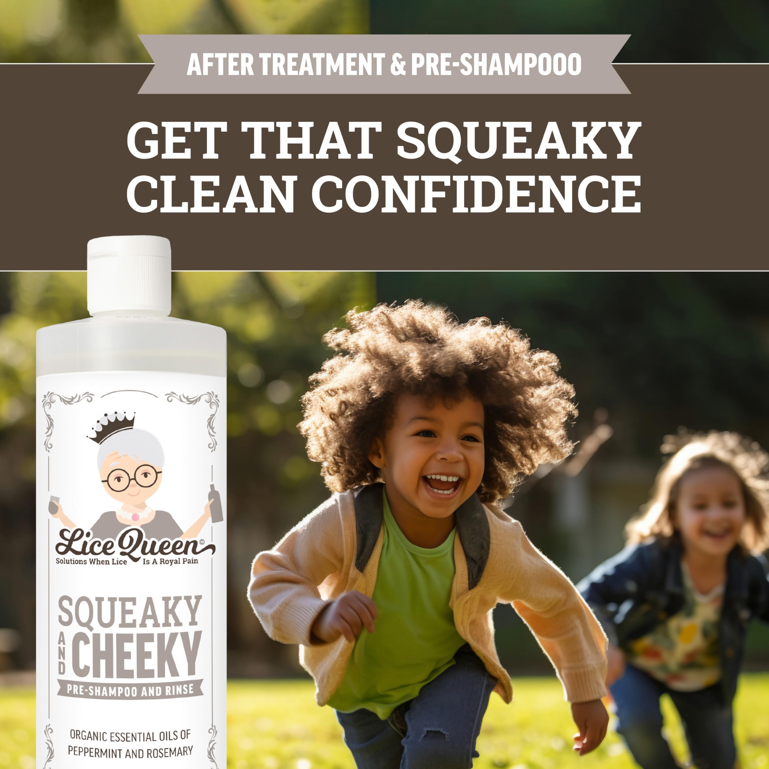 Lice Queen peppermint rosemary scent close-up highlights refreshing aroma for lice care.