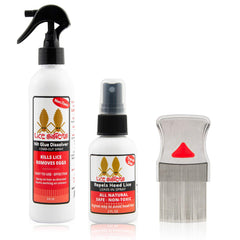 Lice Sisters Nit Glue Dissolver spray bottle ready to apply for fast, non-toxic action.