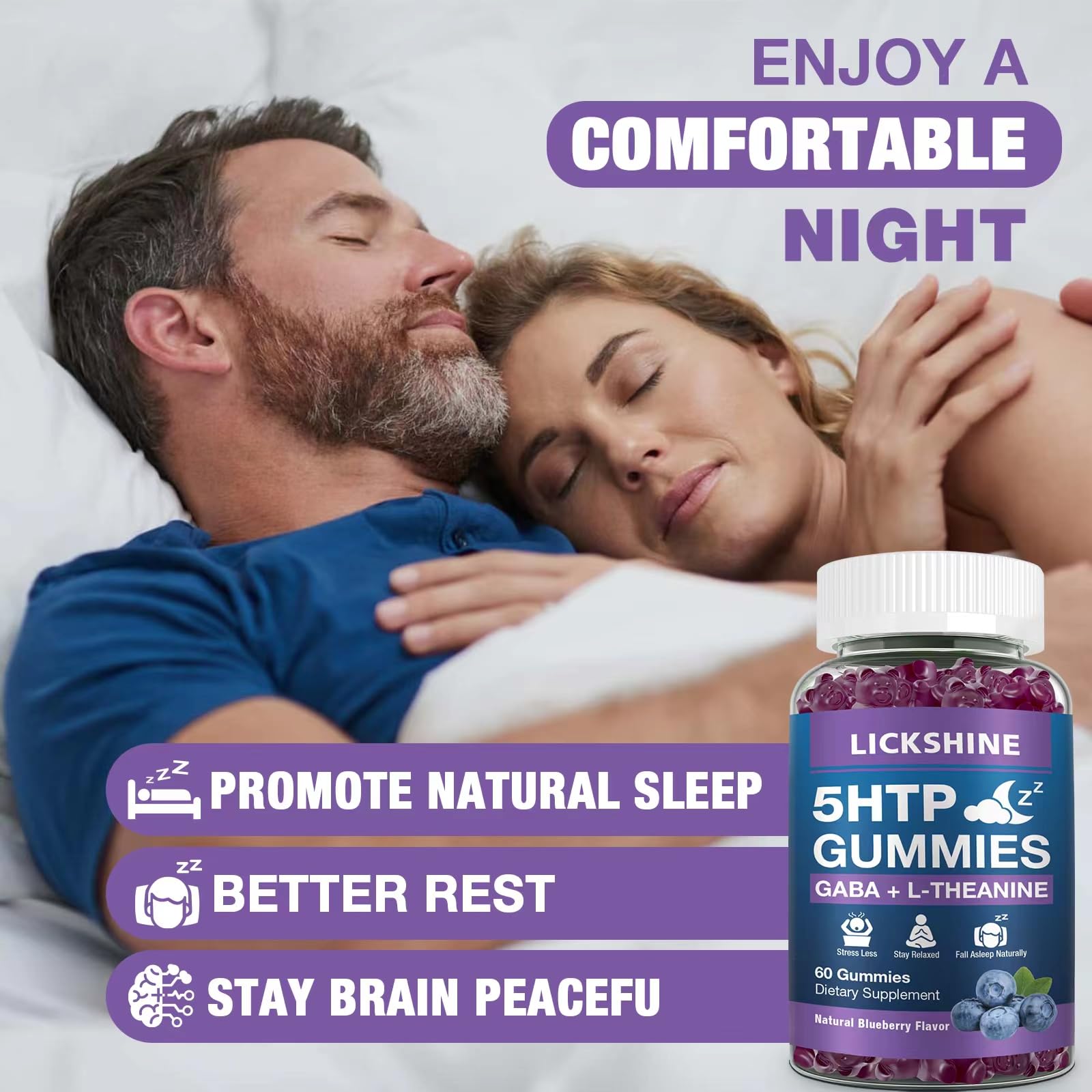 Front view of Lickshine 2-pack blueberry sleep gummies package