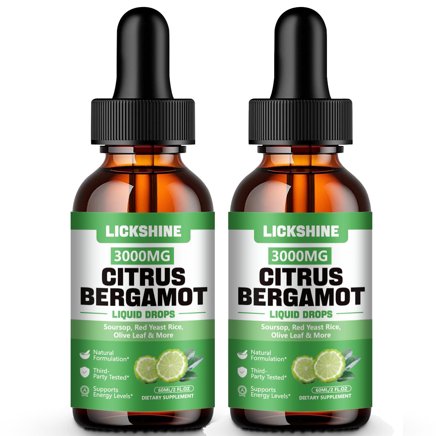 Lickshine bottle pour: two-pack citrus bergamot drops for a daily wellness routine.