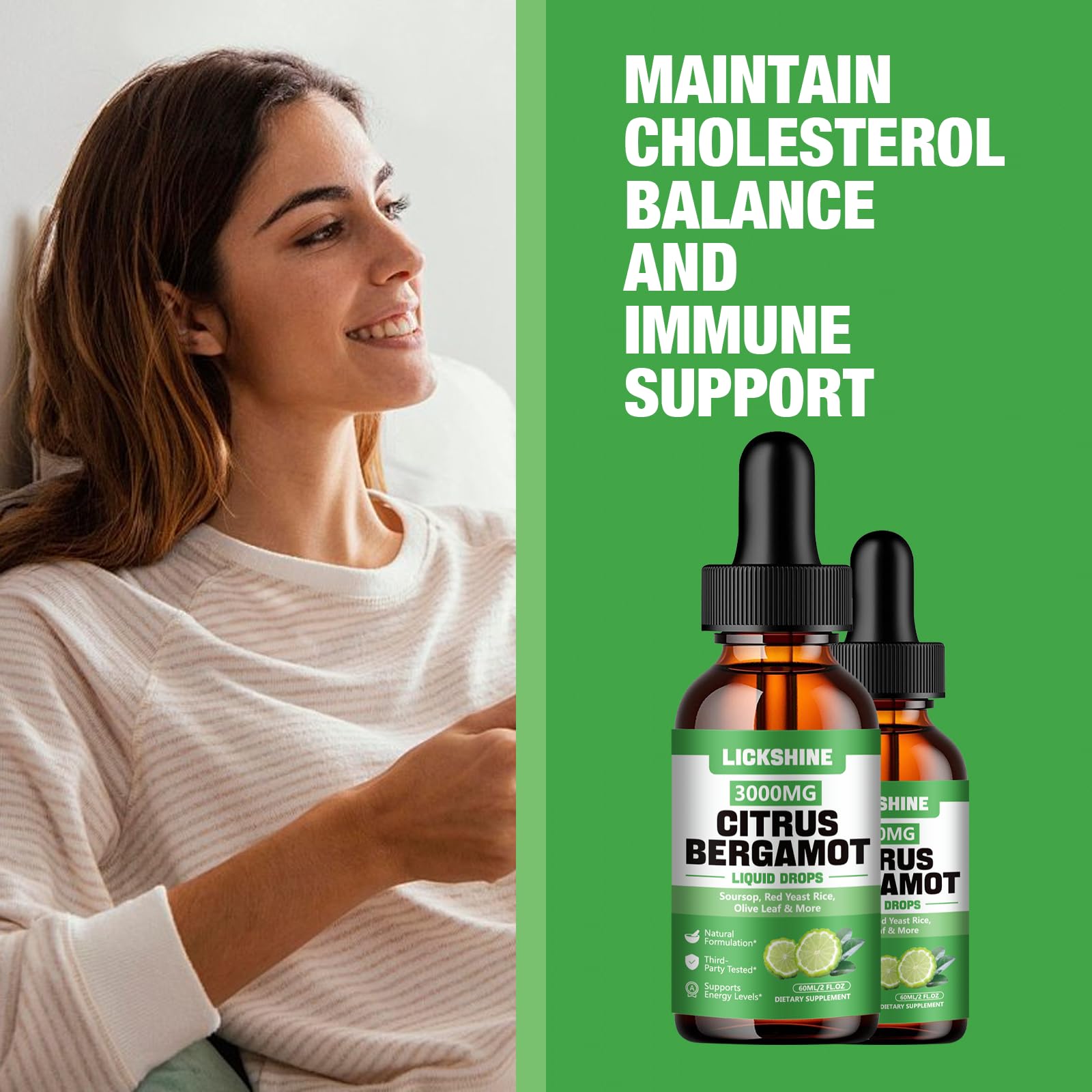 Lickshine immune-support routine: bergamot drops fit into your daily supplement ritual.