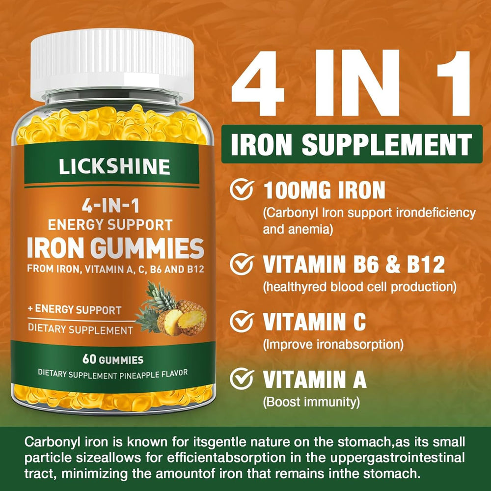 Lickshine iron gummies closeup of soft pineapple-chew texture.