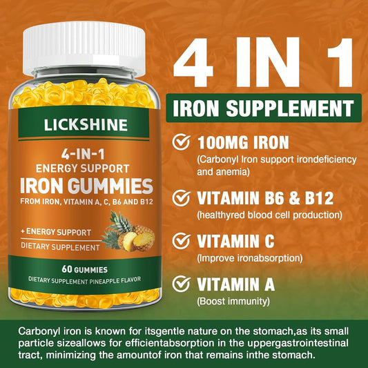Lickshine iron gummies closeup of soft pineapple-chew texture.
