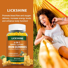 Lickshine iron gummies side-view packaging shows 120-count supply.