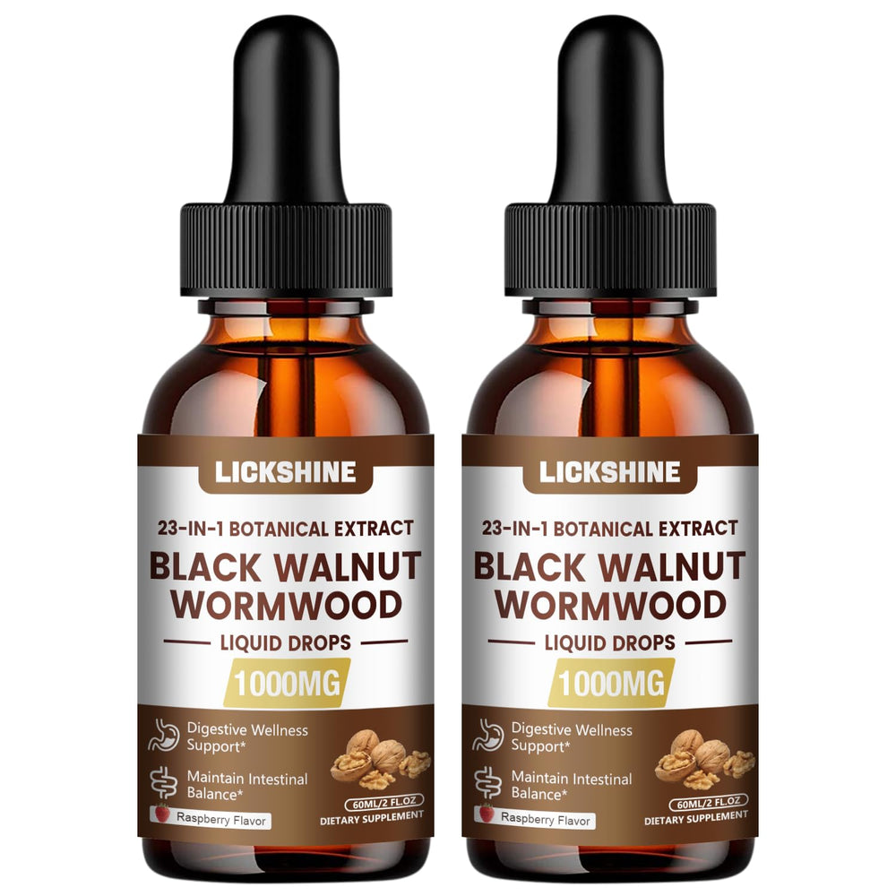 Lickshine wormwood walnut cleanse bottle front showing 23-in-1 detox support.