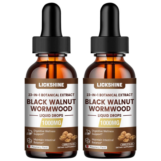 Lickshine wormwood walnut cleanse bottle front showing 23-in-1 detox support.