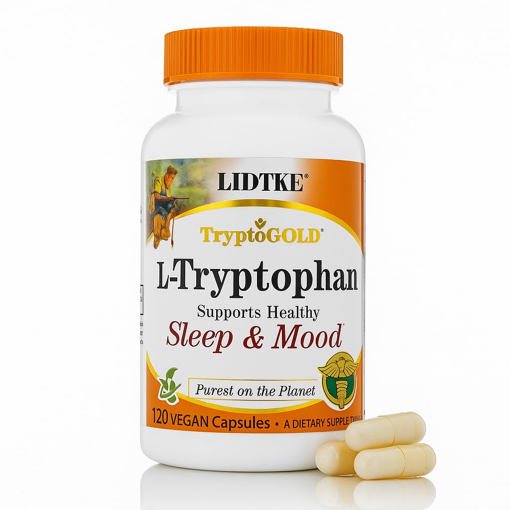 Lidtke L-Tryptophan capsules bottle shows label for mood and sleep support
