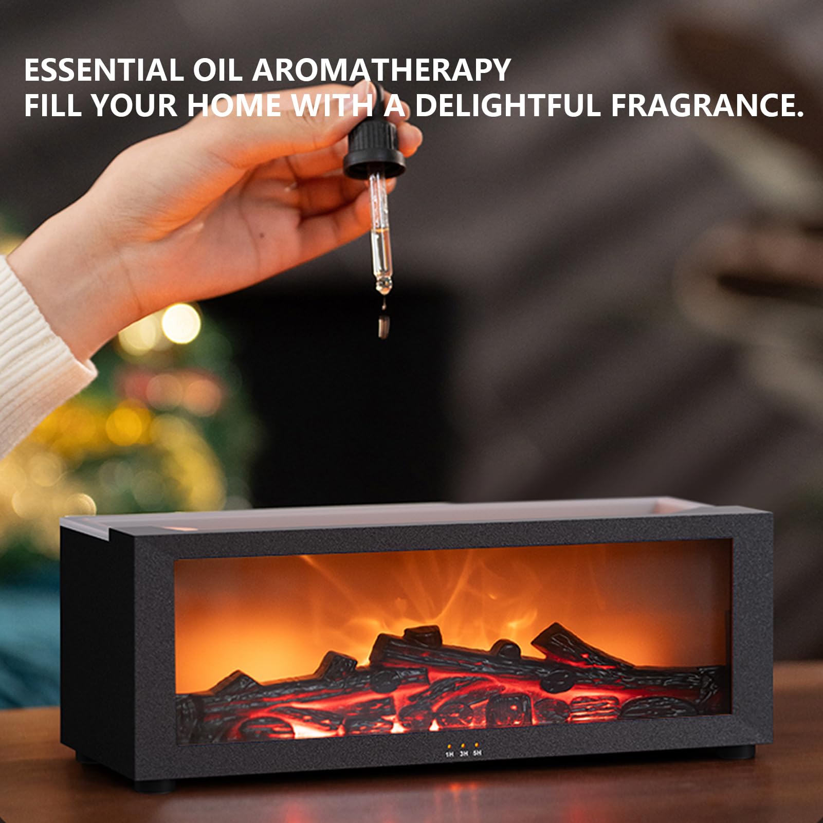 Liexopr Fire Place Aroma Diffuser emits a quiet ultrasonic mist for fragrance.