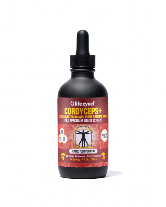 Life Cykel cordyceps bottle with Kakadu Plum supporting daily energy and vitality