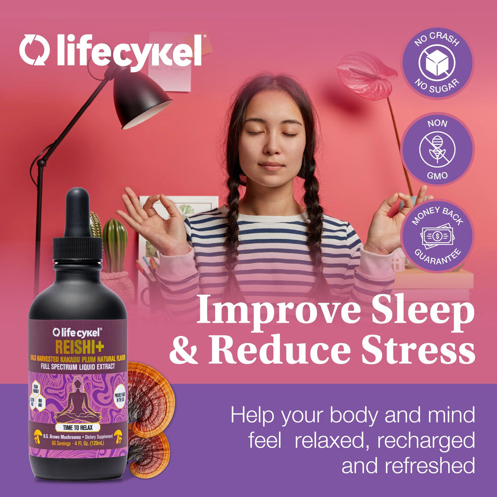 Life Cykel Reishi Kakadu Plum label closeup highlights organic, ethical sourcing.