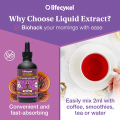 Life Cykel Reishi Kakadu Plum pour demonstrates double extraction potency in every drop.