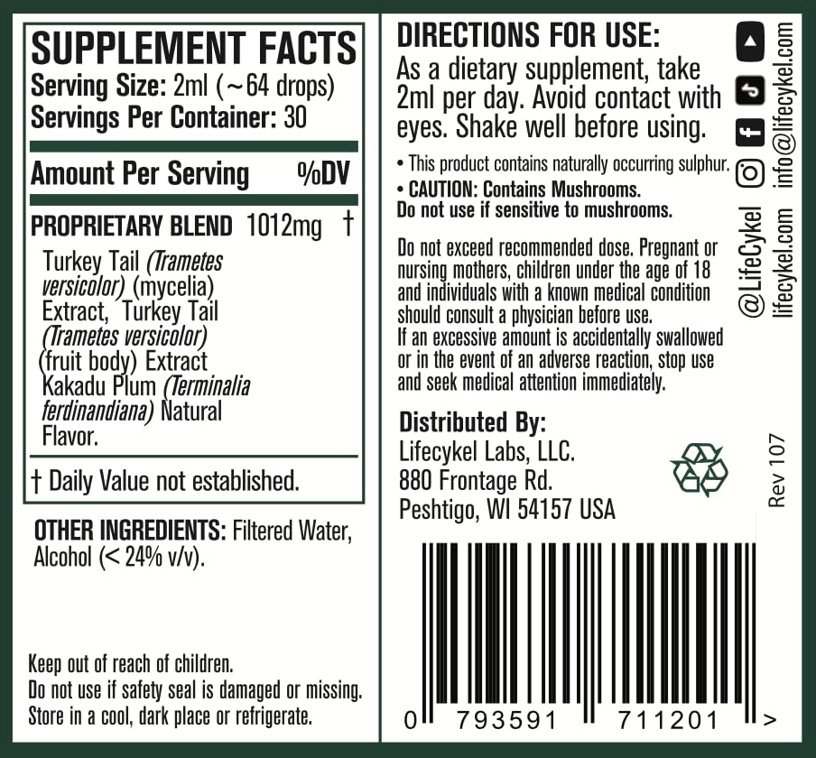 Life Cykel US-grown turkey tail mushrooms emphasize quality control and transparent sourcing.
