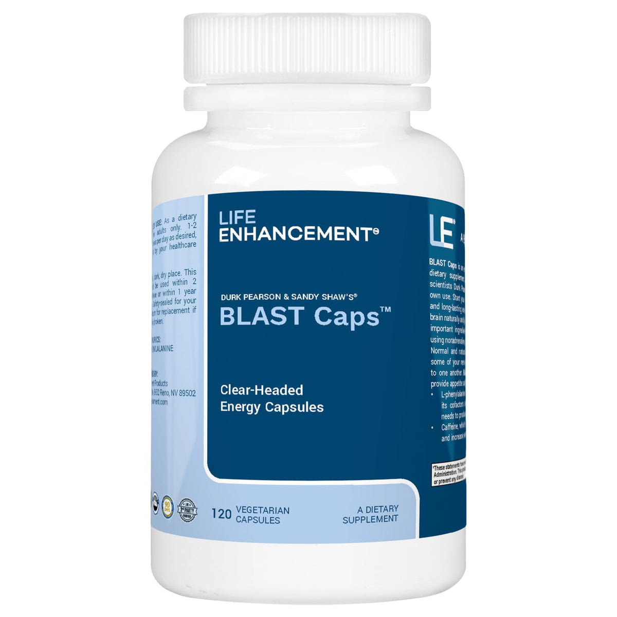 Life Enhancement Blast Caps bottle with on-the-go energy and focus support.