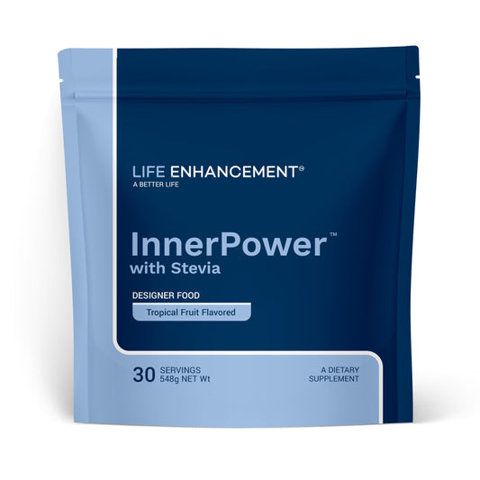 Life Enhancement InnerPower bottle being poured for quick energy on the go.