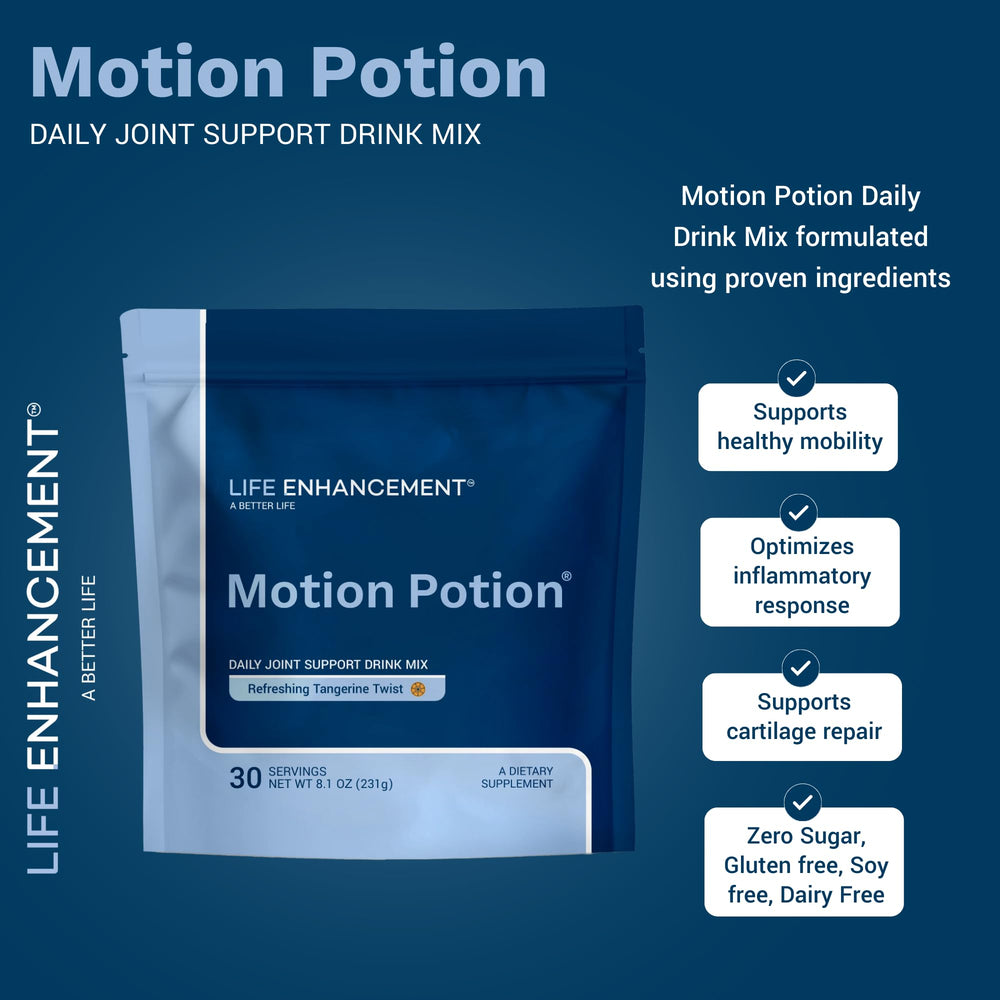 Life Enhancement Motion Potion bottle opened, ready for quick daily use.