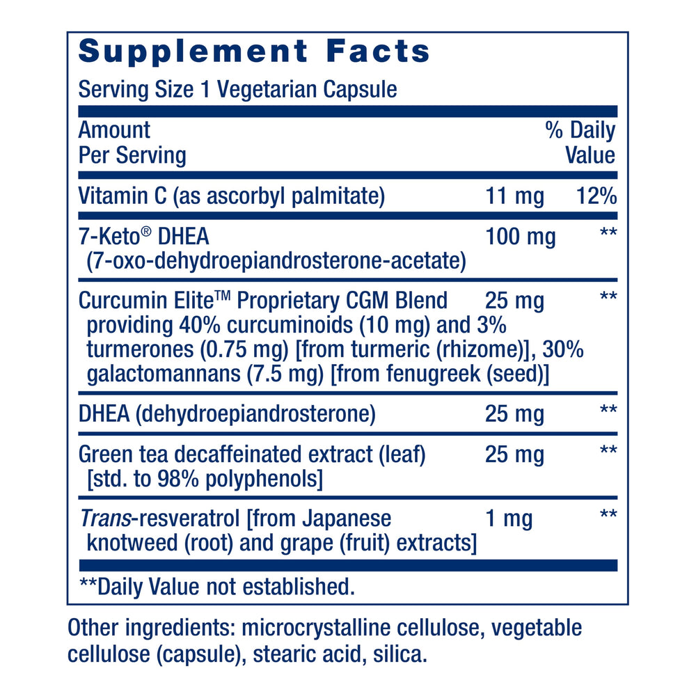 Life Extension 7-Keto DHEA capsules bottle supporting healthy body composition.