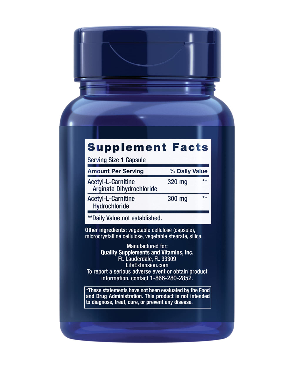 Life Extension Acetyl-L-Carnitine Arginate capsules for brain and nerve support.