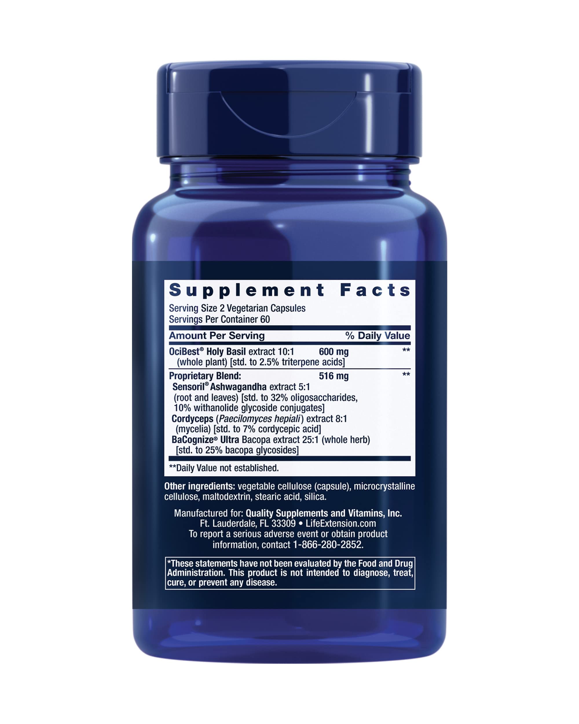 Life Extension Adrenal Energy capsules close-up highlighting vegetarian formula for clean energy