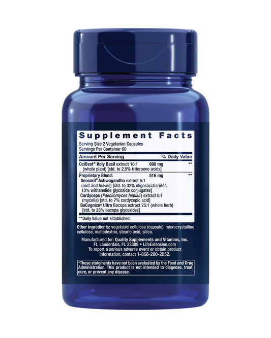 Life Extension Adrenal Energy capsules close-up highlighting vegetarian formula for clean energy